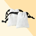 White canvas drawstring jewelry pouch with black ribbon closure for small accessories - Linen Drawstring Style / 6.5*8.5cm / Hemp Color
