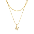 Gold double-layered necklace with twisted chain and crystal M initial pendant - Gold-Letter M
