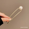 Épingle à cheveux dorée en U avec perle blanche et mesure de longueur de 12,3 cm - Perle Unique d'Or en Forme de U (22) / 12.3cm
