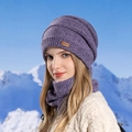 Ensemble bonnet et tour de cou en maille violette pour femme pour l'hiver - Violet
