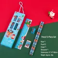 Blue Christmas stationery set with 2 pencils, ruler, eraser and sharpener in reindeer box - Christmas Handheld 5-Piece Set - Blue