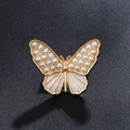 Golden butterfly brooch with white pearls and enamel finish on dark background - Pearl Butterfly Brooch (90447)