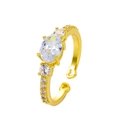 Adjustable gold open ring featuring oval cubic zirconia and hollow heart detail - Oval Main Zirconia Heart Tail Ring Style (5995) / Light KC Gold (5995)