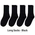 Classic crew-length black cotton sports socks with a ribbed cuff design in a set of four - One Size(35-44) / Single Elastic Crew Socks-Black