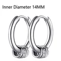 Hip hop silver stainless steel hoop earrings with 14mm diameter and small hanging rings - 14mm / Silver