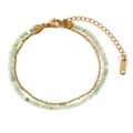 Double-layer 18K gold-plated anklet with delicate green Amazonite beads and K18 tag - Green Opal Double Layer Anklet
