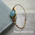 Handmade wire-wrapped 14K gold filled bracelet featuring a large round aquamarine stone - Aquamarine