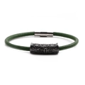 Close-up of green braided leather bracelet with engraved gunmetal beads and magnetic clasp - Black Z-2