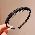 Simple black woven non-slip headband with inner teeth for girls hair styling - Black