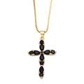 Gold cross necklace featuring black pear-cut zircons and a durable box chain - Black
