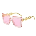 Occhiali da sole quadrati oversize da donna con lenti rosa e stanghette a catena - Montatura rosa trasparente lenti rosa