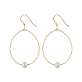 S925 sterling silver gold hoop earrings with natural freshwater pearls for women - Golden Pearl Large Round Hook Earrings (GPE23)
