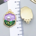 Golden cherry pearl pendant with purple floral enamel and ruler for size measurement - Purple Gold-Sprinkled Pearl Bouquet-23585