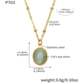 Gold stainless steel necklace with oval green cat's eye stone pendant 39+5cm - Small Blue Pendant / Gold
