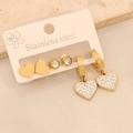 Three pairs of golden stainless steel earrings set with heart shapes and rhinestones - 8# Heart Set (3 Pairs)