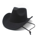 Detail of black felt western cowboy hat featuring wide brim and adjustable chin strap - M(56-59CM) / Black