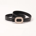 Cintura nera da donna con fibbia ovale dorata decorata con perle e strass lucidi - Nero