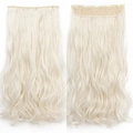 Golden wavy hair extensions with a five-clip one-piece design on white background - Platinum Blonde (60)