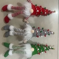Three Christmas faceless gnomes in red, grey, and green with sequined hats and bells - Long Leg White Gray Hat With LED