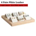 Bamboo and white leather jewelry tray display with 6 slots for stud earrings - 6 Slots - White PU