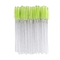 Disposable eyelash brushes with light green bristles and glittery transparent handles - Crystal Handle Green Bristles (50Pcs/Pack)