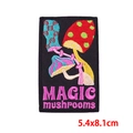 Detailed view of Magic Mushrooms embroidered patch on black background measuring 5.4x8.1cm - Magic Mushrooms Slogan