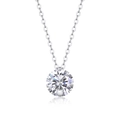 Minimalist S925 sterling silver necklace featuring a round moissanite pendant in silver - Single Stone Round Style (P13964) + GRA Certificate