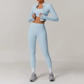Three-piece light blue yoga set with sports bra, jacket, and high-waist leggings - Long Sleeve + Bra + Pants Sky Blue