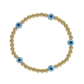 Handgefertigtes 18K vergoldetes Perlenarmband mit hellblauen bösen Blick Muschelperlen - 17cm Umfang / 4mm Perlen / Gold/Hellblau