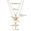 Goldene doppellagige Edelstahlkette mit Anhängern aus geflügeltem Herzschloss und Schlüssel - Geflügeltes Herzschloss & Schlüssel Stil