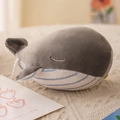 Cute dark grey plush whale keychain with striped belly and soft embroidered details - Gray / 12cm
