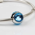 Sparkling blue faceted crystal bead charm on silver bracelet for DIY jewelry design - Dark Blue/05