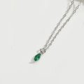 Elegant silver necklace featuring a marquise-cut green gemstone pendant on a fine chain - Green (Silver)