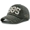 Cappellino baseball grigio scuro con ricamo 1985 in cotone lavato effetto vintage - 54-60cm(Regolabile) / Verde Militare