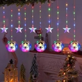 Tenda luminosa LED multicolore per Ramadan con ciondoli a stella e moschea decor - Stile Stella e Castello della Moschea (Stile 2) / Luce LED da 3.5m con 10 sospensioni Spina USA (110V) / Colorato
