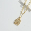 Gold double-layer paperclip necklace featuring a crystal-encrusted letter H pendant - Letter H