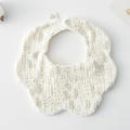 Cotton baby bib with grey leaf pattern and petal scalloped edges in minimalist style - Gauze Flower Wrap - Gray Leaves