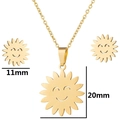 Golden stainless steel sun smiley jewelry set with necklace and stud earrings - Sunflower Gold