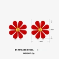 Red flower stud earrings in stainless steel with golden center and 1.8cm size - Flower Stud Earrings / Red