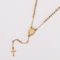 Vista de collar rosario dorado con medalla de la Virgen María y colgante de cruz de cristal - Dorado