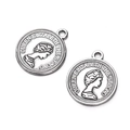 Detailed macro view of two antique silver coin pendants featuring Queen Elizabeth II relief - Vintage Round Portrait 3 (Medium) / Set of 4 / Antique Silver