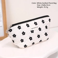 White hexagonal cosmetic bag with daisy floral pattern and relief wave texture - White Hexagon Bag