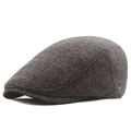 Men's retro grey plaid cotton newsboy cap with wool lining and metal logo detail - 58cm / Dark Gray