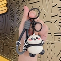 Cute cartoon panda keychain with black and gray silicone strap and CUTE text ornament - Electroplated Open Arms