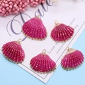 Pendenti a conchiglia rosa a forma di ventaglio con bordi dorati per gioielli - Rosa Acceso