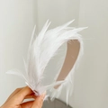 Close-up of white feather headband with radiant design and soft beige texture detail - White Feather Headband