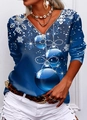 Blaues Weihnachts-Langarmshirt mit V-Ausschnitt, Reißverschluss und Schneeflocken - Blau