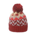 Winter knitted beanie with red pompom and geometric chevron pattern in grey and cream - M (56-58cm) / Red (Multi-color Jacquard)