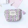 Floral quilted mini coin purse with purple flower pattern and tassel zipper detail - Purple Tassel Zipper Style / Purple Leaf Pattern Floral