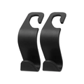 Pair of sleek black S-shaped car seat back hooks in a minimalist plastic design - Thickened